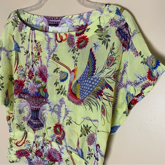 Anthropologie Maeve Garden Silk Top Shirt Blouse US 6 Floral Birds Short Sleeves - Picture 4 of 10